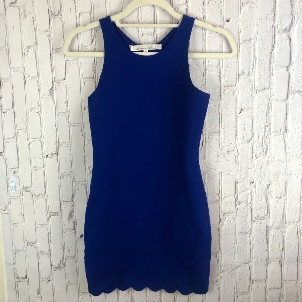 Lovers + Friends blue bodycon sheath mini dress with scalloped hem xs
